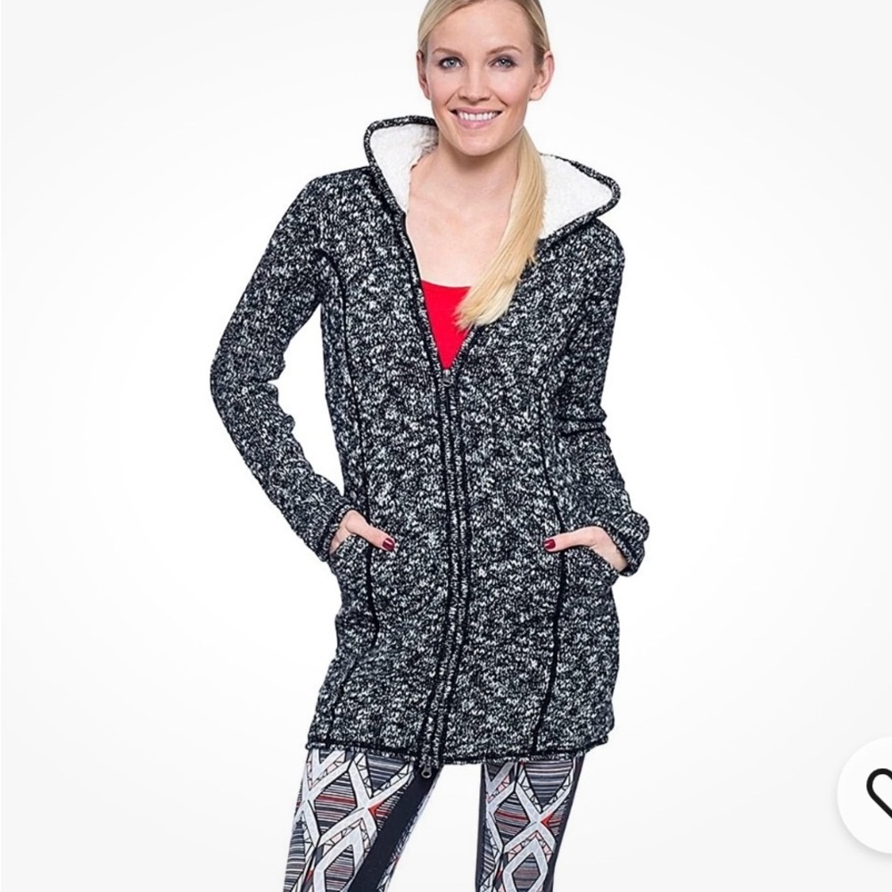 SOYBU XS Black gray White SHERPA LINED ZIPPER WARM Hooded Cardigan SWEATER